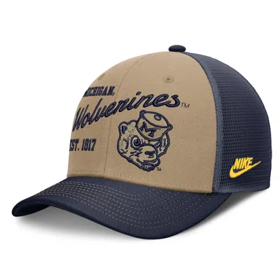 Nike Michigan Legacy Rise  Unisex Dri-fit College Trucker Adjustable Hat In Brown