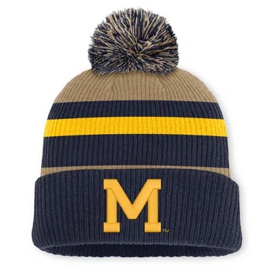 Nike Michigan Legacy Striped  Unisex College Cuffed Pom Beanie In Brown