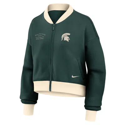 Nike Michigan State Academic  Women's College Oversized Cropped Full-zip Bomber Jacket In Green
