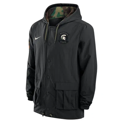 Nike Michigan State  Men's Full-snap Hooded Military Jacket In Black