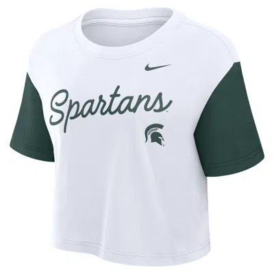 Nike Michigan State Script  Women's Dri-fit College Cropped T-shirt In White