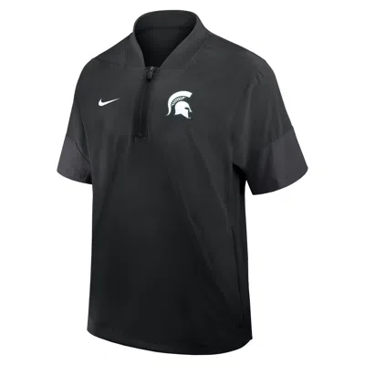 Nike Michigan State Sideline Coach  Men's College 1/2-zip Short-sleeve Hooded Jacket In Black