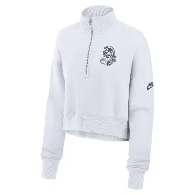 Nike Michigan State Spartans Legacy Elevated Logo  Women's College Cropped 1/4-zip Crew In White