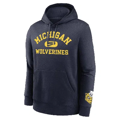 Nike Michigan Wolverines Legacy Club Foundational  Men's College Pullover Hoodie In Blue