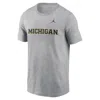Nike Men's Michigan Wolverines Primetime Wordmark  College T-shirt In Grey