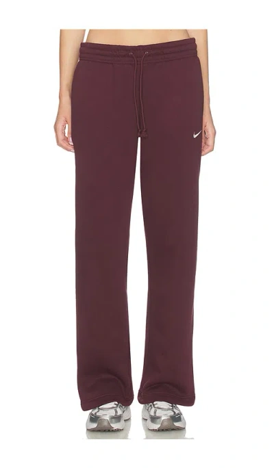 Nike Mid Rise Open Hem Pant In Burgundy