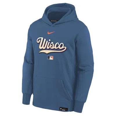 Nike Milwaukee Brewers Authentic Collection City Connect Big Kids'  Therma-fit Mlb Pullover Hoodie In Blue