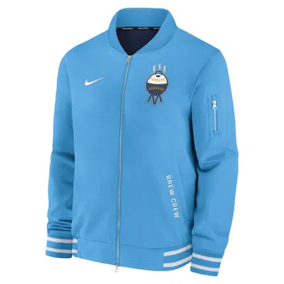 Nike Milwaukee Brewers Authentic Collection City Connect  Men's Mlb Full-zip Bomber Jacket In Blue