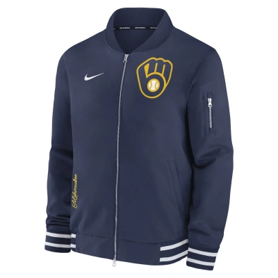 Nike Milwaukee Brewers Authentic Collection  Men's Mlb Full-zip Bomber Jacket In Blue