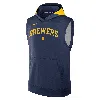 Nike Milwaukee Brewers Authentic Collection Menâs  Men's Dri-fit Mlb Sleeveless Pullover Hoodie In Blue