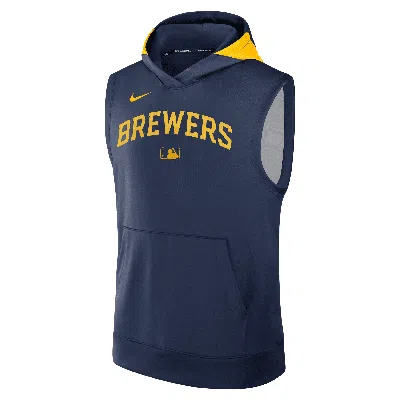 Nike Milwaukee Brewers Authentic Collection Menâs  Men's Dri-fit Mlb Sleeveless Pullover Hoodie In Blue