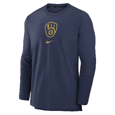 Nike Milwaukee Brewers Authentic Collection Player  Men's Dri-fit Mlb Pullover Jacket In Blue