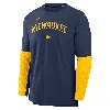 Nike Milwaukee Brewers Authentic Collection Player  Men's Dri-fit Mlb Pullover Sweatshirt In Blue