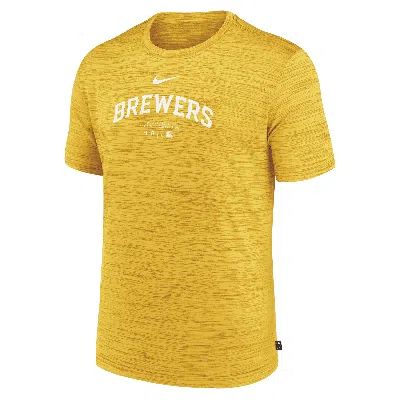 Nike Milwaukee Brewers Authentic Collection Practice Velocity  Men's Dri-fit Mlb T-shirt In Yellow