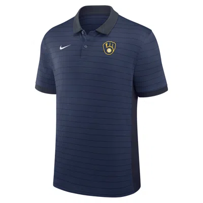 Nike Milwaukee Brewers Authentic Collection Striped Victory  Men's Dri-fit Mlb Polo In Blue