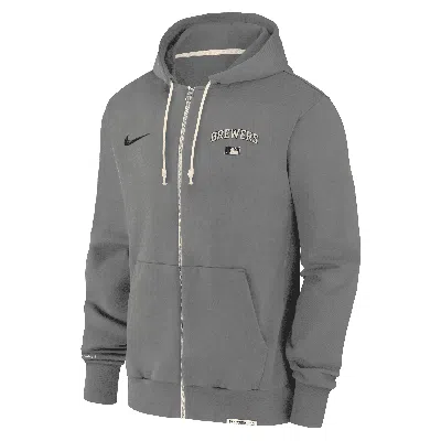 Nike Milwaukee Brewers Authentic Collection Travel  Men's Dri-fit Mlb Full-zip Hoodie In Grey