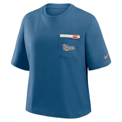 Nike Milwaukee Brewers City Connect Pocket Boxy  Women's Mlb T-shirt In Blue