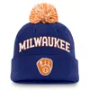 Nike Milwaukee Brewers Peak  Men's Mlb Cuffed Pom Beanie In Blue