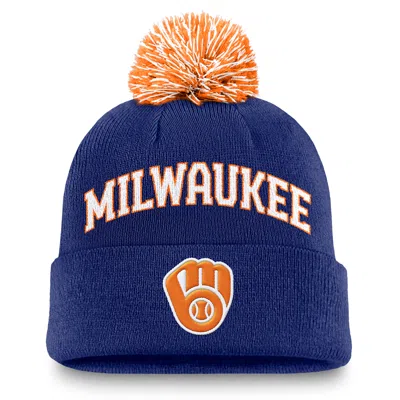 Nike Milwaukee Brewers Peak  Men's Mlb Cuffed Pom Beanie In Blue