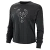 Nike Milwaukee Bucks Courtside  Women's Nba Shine Boxy Long-sleeve T-shirt In Black