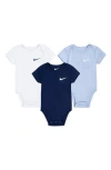 Nike Babies'  Mini Me 3-pack Bodysuits In Midnight Navy