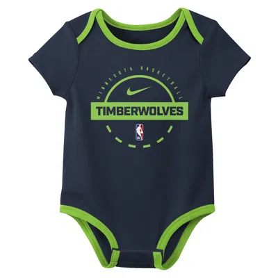 Nike "minnesota Timberwolves" Baby (0-3m) Nba Bodysuit (2-pack) In Blue