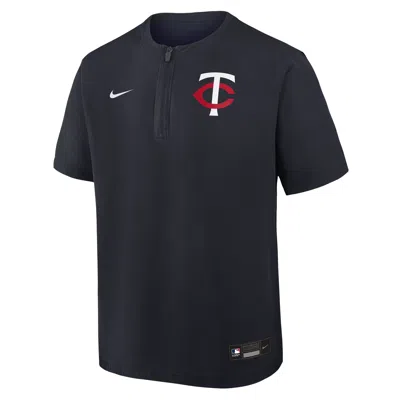 Nike Minnesota Twins Authentic Collection  Men's Dri-fit Mlb 1/4-zip Short-sleeve Windshirt In Black
