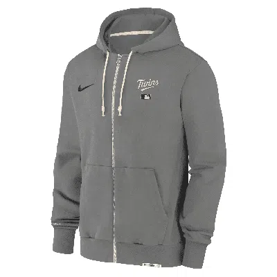 Nike Minnesota Twins Authentic Collection Travel  Men's Dri-fit Mlb Full-zip Hoodie In Grey