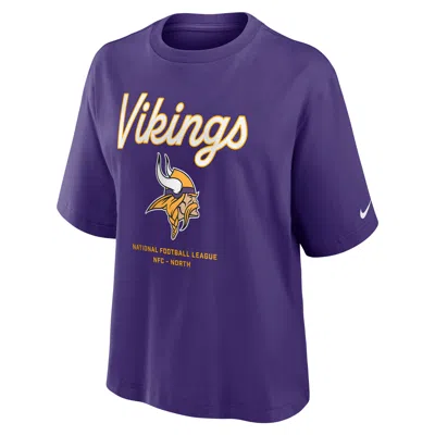Nike Minnesota Vikings Essential Script Boxy  Women's Nfl T-shirt In Purple