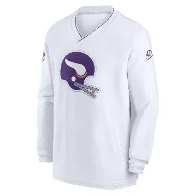 Nike Men's White Minnesota Vikings 2024 Sideline Throwback Logo Long-sleeve V-neck Windshirt
