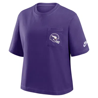 Nike Minnesota Vikings Rewind Pocket Boxy  Women's Nfl T-shirt In Purple