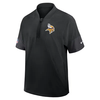 Nike Minnesota Vikings Sideline Coach  Men's Nfl 1/2-zip Short-sleeve Hooded Jacket In Black