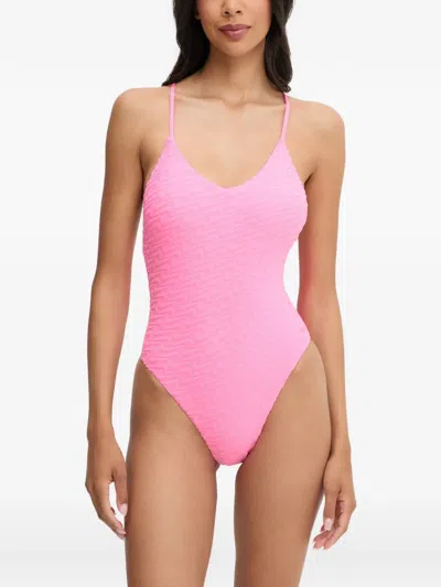 Nike Monogram-jacquard Swimsuit In Pink