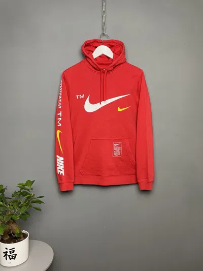 Pre-owned Nike Multi Logo Swoosh Hoodie In Red