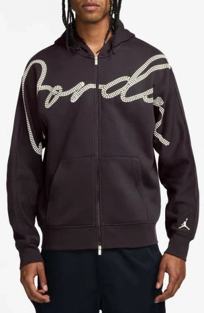 Nike Mvp Puff Print Oversize Fleece Zip Hoodie In Off Noir/sail