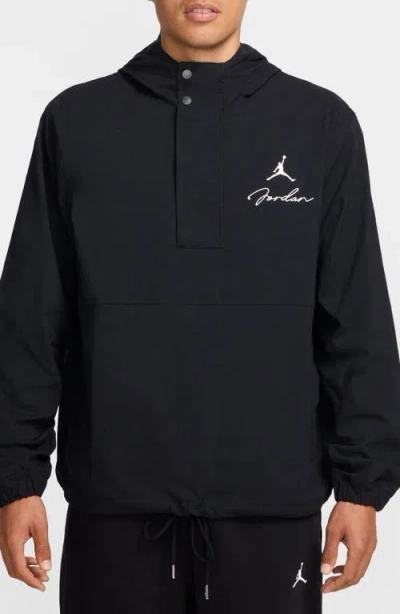 Nike Mvp Relaxed Fit Stretch Ripstop Hooded Anorak In Black/sail