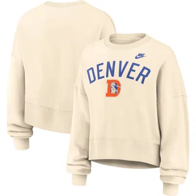 Nike Natural Denver Broncos Oversized High Hip Legacy Arch Phoenix Fleece Sweatshirt In Neutral