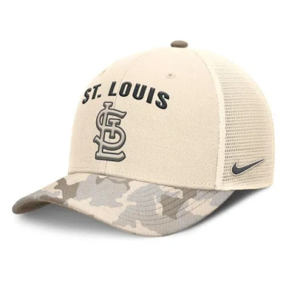 Nike Natural St. Louis Cardinals Camo Natural Pack Rise Adjustable Trucker Hat In Brown