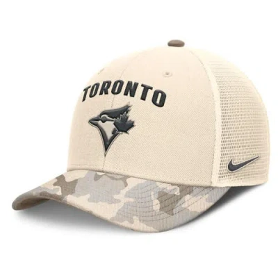 Nike Natural Toronto Blue Jays Camo Natural Pack Rise Adjustable Trucker Hat In Brown