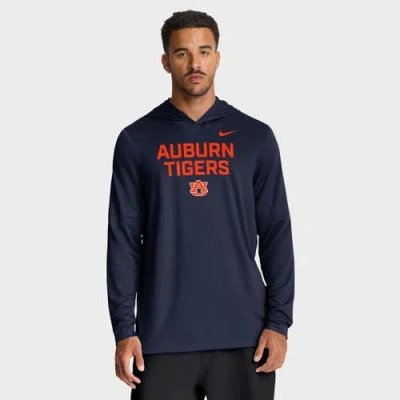 Nike Navy Auburn Tigers 2025 Sideline Dri-fit Long Sleeve Hoodie T-shirt In Blue