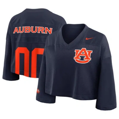 Nike Navy Auburn Tigers Cropped Mesh Fashion Jersey In Blue