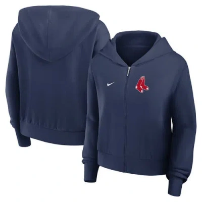 Nike Navy Boston Red Sox Cropped Chill Full-zip Hoodie In Blue