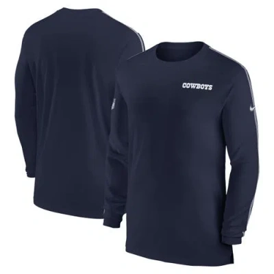 Nike Navy Dallas Cowboys Sideline Coach Uv Performance Long Sleeve T-shirt In Blue