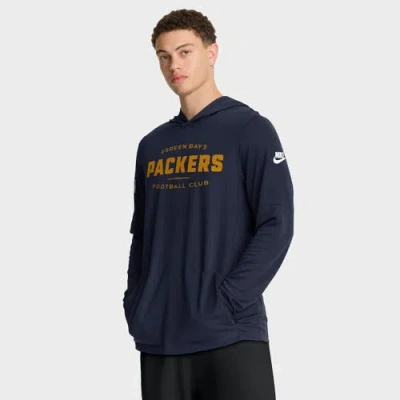 Nike Navy Green Bay Packers Sideline Alt Pack Dri-fit Lightweight Hooded Top In Blue