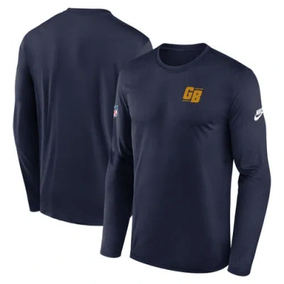 Nike Navy Green Bay Packers The 1923 Classic Sideline Logo Dri-fit Long Sleeve Legend T-shirt In Blue