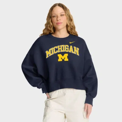 Nike Navy Michigan Wolverines Oversized Phoenix Arch Pullover Sweatshirt In Blue