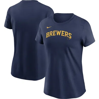 Nike Navy Milwaukee Brewers Fuse Wordmark T-shirt In Blue