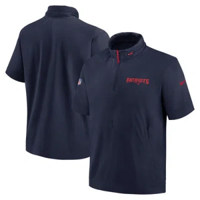 Nike Navy New England Patriots 2024 Sideline Coach Short Sleeve Half-zip Hoodie Jacket In Blue