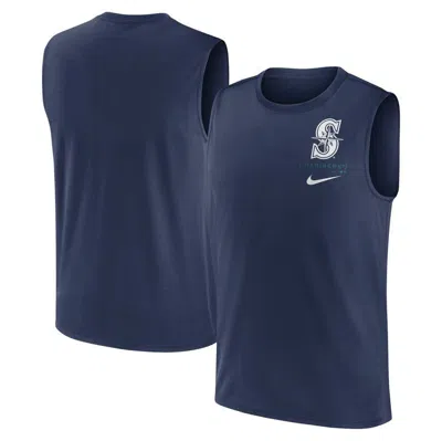 Nike Navy Seattle Mariners Large Logo Muscle Tank Top In Blue