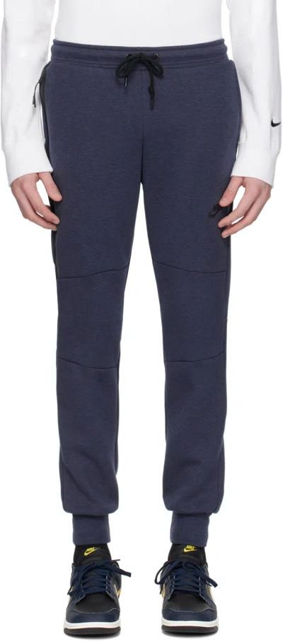 Nike Navy Sportswear Tech Sweatpants In Obsidianheather/blac